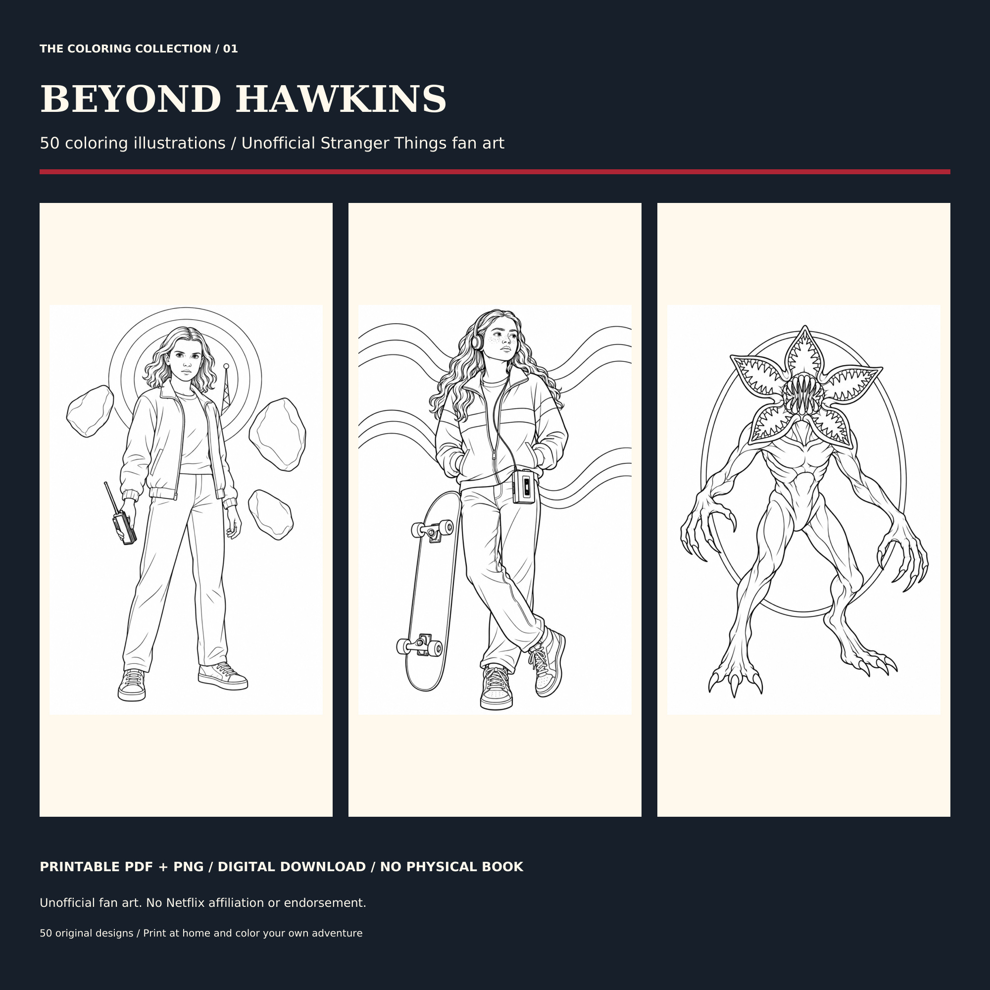 Beyond Hawkins Stranger Things coloring book preview with 50 printable illustrations