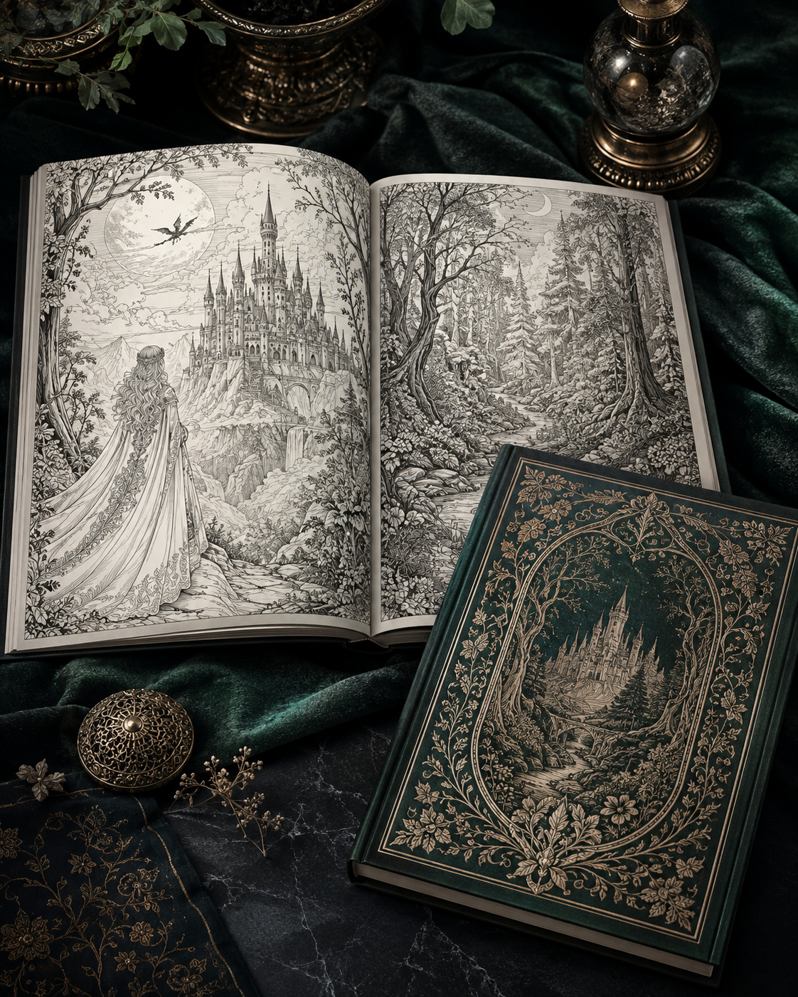 Fantasy Kingdoms printable coloring book preview